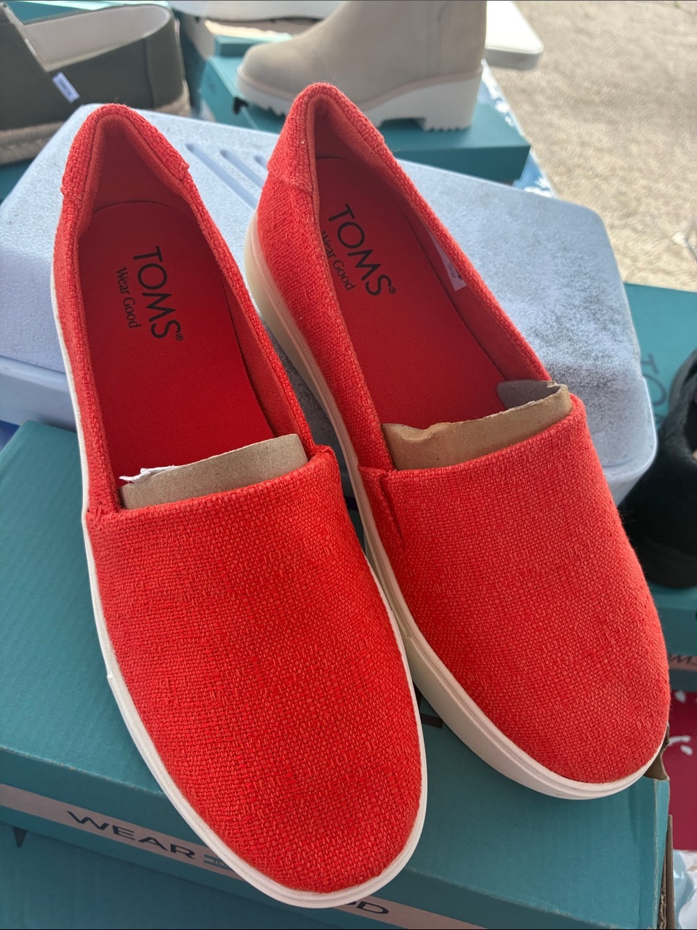 TOMS Women's Bright Red Canvas Slip-On Moccasins